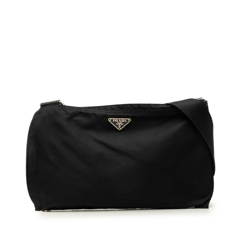 プラダ 三角ロゴプレート 斜め掛け ショルダーバッグ ブラック ナイロン レディース PRADA 中古