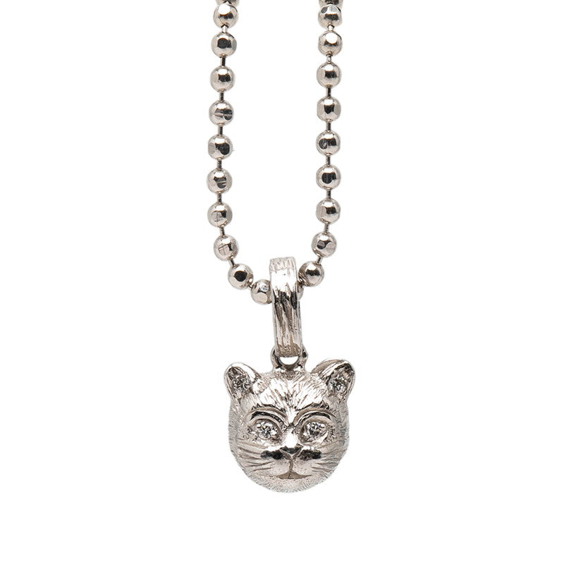グッチ キャットヘッド ネックレス K18WG ホワイトゴールド ダイヤモンド レディース GUCCI 【中古】