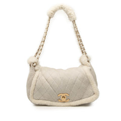 シャネル マトラッセ ココマーク アコーディオンバッグ チェーン ショルダーバッグ グレー ムートン レディース CHANEL 【中古】