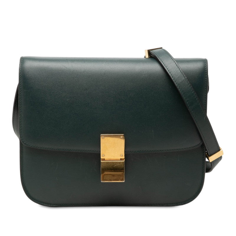 セリーヌ クラシック ボックス ミディアム 斜め掛け ショルダーバッグ グリーン レザー レディース CELINE 【中古】