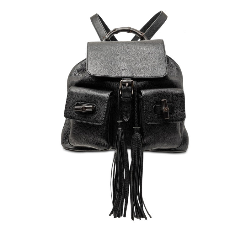グッチ バンブー タッセル リュック バックパック 370833 ブラック レザー レディース GUCCI 【中古】
