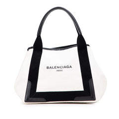バレンシアガ ネイビー カバスS トートバッグ ハンドバッグ 339933 アイボリー ブラック キャンバス レザー レディース BALENCIAGA 【中古】