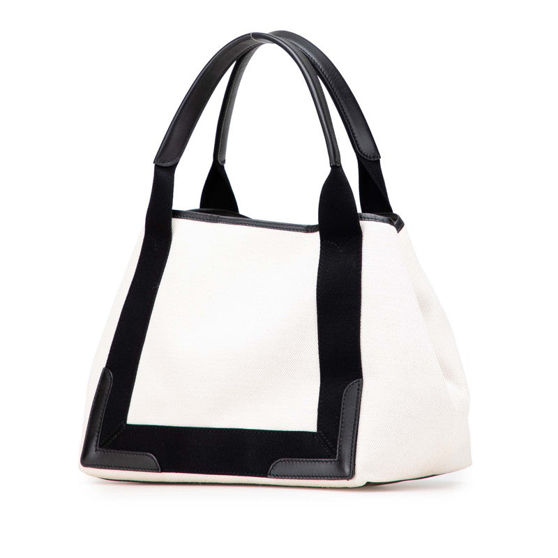 バレンシアガ ネイビー カバスS トートバッグ ハンドバッグ 339933 アイボリー ブラック キャンバス レザー レディース BALENCIAGA 【中古】