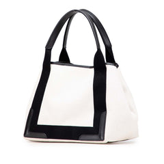 バレンシアガ ネイビー カバスS トートバッグ ハンドバッグ 339933 アイボリー ブラック キャンバス レザー レディース BALENCIAGA 【中古】