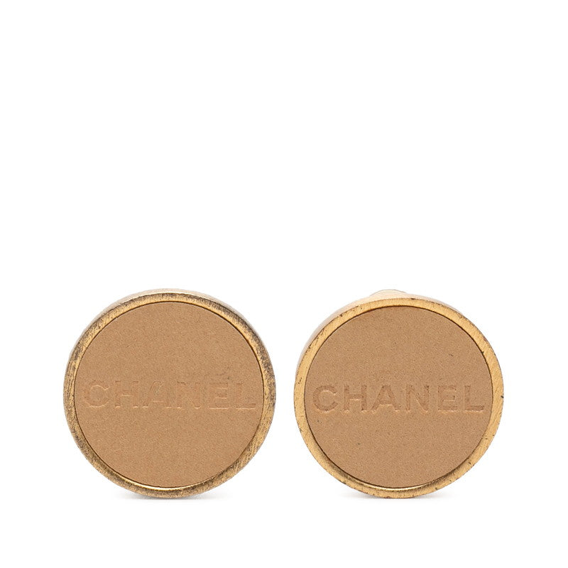 シャネル ロゴ イヤリング ゴールド ベージュ メッキ レザー レディース CHANEL 【中古】