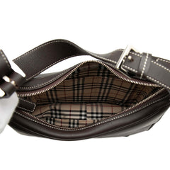 バーバリー ノバチェック ワンショルダーバッグ ホーボーバッグ ブラウン レザー レディース BURBERRY 【中古】