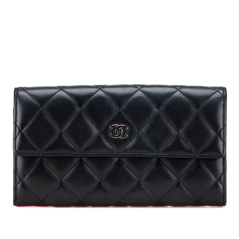 シャネル マトラッセ ココマーク 長財布 ブラック ラムスキン レディース CHANEL 【中古】