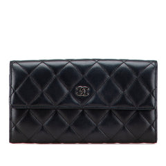 シャネル マトラッセ ココマーク 長財布 ブラック ラムスキン レディース CHANEL 【中古】