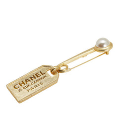 シャネル カンボンプレート 安全ピン モチーフ ブローチ ゴールド メッキ フェイクパール レディース CHANEL 【中古】