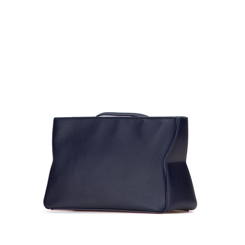 サルヴァトーレフェラガモ ロゴ セカンドバッグ ネイビー レザー レディース Salvatore Ferragamo 【中古】