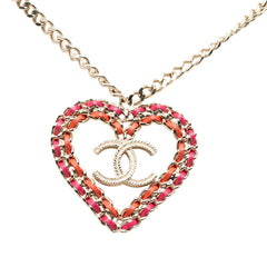 シャネル ココマーク ハートモチーフ チェーン ペンダント ネックレス B18P刻印 ゴールド メッキ レザー レディース CHANEL 中古