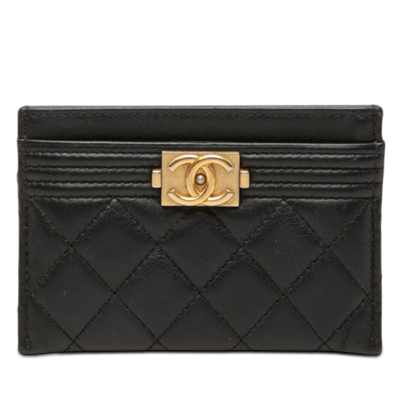 シャネル ココマーク ボーイシャネル カードケース パスケース ブラック ラムスキン レディース CHANEL 【中古】