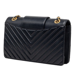 シャネル シェブロン Vステッチ ココマーク チェーン ショルダーバッグ ネイビー ゴールド レザー レディース CHANEL 【中古】