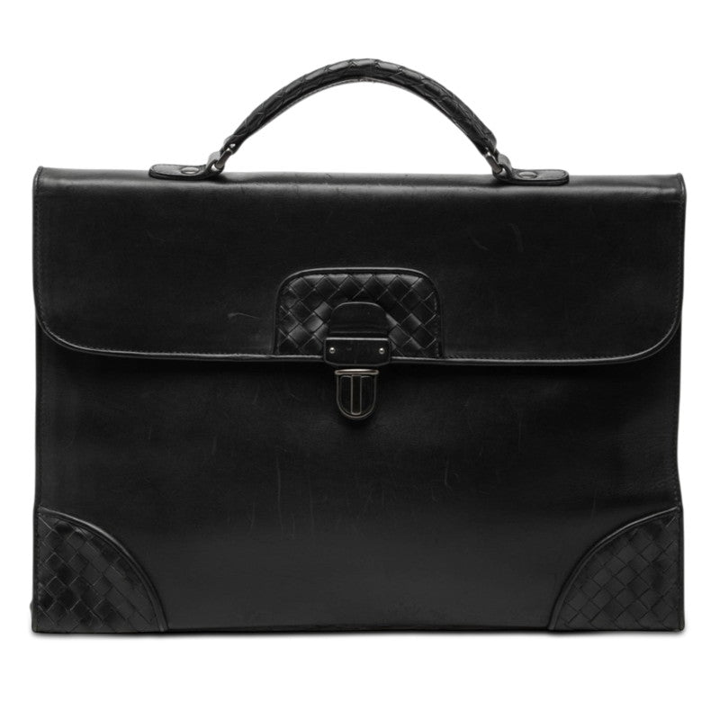ボッテガヴェネタ イントレチャート ビジネスバッグ ブリーフケース ブラック レザー メンズ BOTTEGAVENETA 【中古】