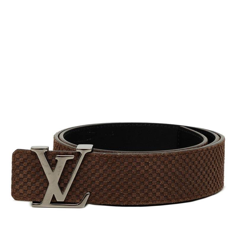ルイ ヴィトン マイクロ ダミエ サンチュール LV イニシャル ベルト サイズ90/36 M6876 ブラウン レザー スウェード メンズ LOUIS VUITTON 【中古】