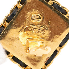 シャネル ココマーク ヴィンテージ スクエア イヤリング ゴールド ブラック メッキ レザー レディース CHANEL 【中古】