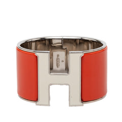 エルメス クリッククラック XL GM エナメルブレスレット バングル シルバー オレンジ ホワイト メタル レディース HERMES 【中古】
