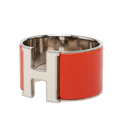 エルメス クリッククラック XL GM エナメルブレスレット バングル シルバー オレンジ ホワイト メタル レディース HERMES 【中古】