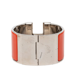 エルメス クリッククラック XL GM エナメルブレスレット バングル シルバー オレンジ ホワイト メタル レディース HERMES 【中古】