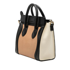 セリーヌ ラゲージ ナノショッパー ハンドバッグ ショルダーバッグ 2WAY ベージュ ブラック ホワイト レザー レディース CELINE 【中古】