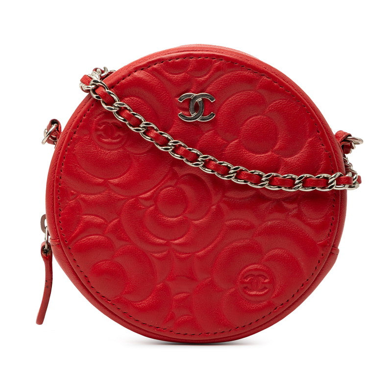 シャネル ココマーク カメリア チェーンショルダーバッグ ポシェット レッド レザー レディース CHANEL 【中古】