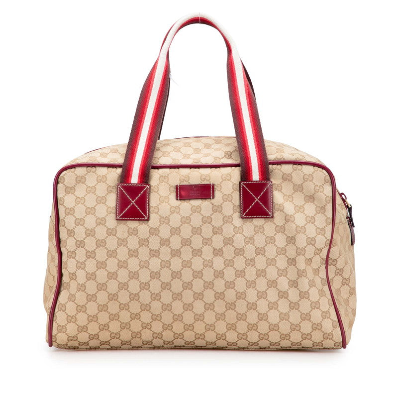 グッチ GGキャンバス ボストンバッグ 153240 ベージュ レッド キャンバス レザー レディース GUCCI 【中古】