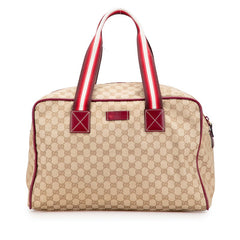 グッチ GGキャンバス ボストンバッグ 153240 ベージュ レッド キャンバス レザー レディース GUCCI 【中古】