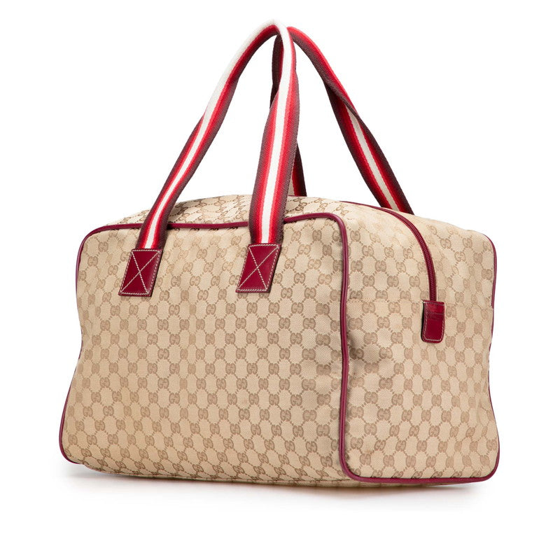 グッチ GGキャンバス ボストンバッグ 153240 ベージュ レッド キャンバス レザー レディース GUCCI 【中古】
