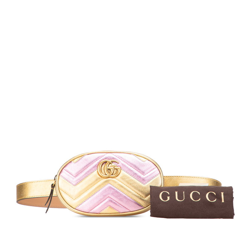 グッチ GGマーモント ウエストバッグ ボディバッグ 476434 ゴールド ピンク レザー レディース GUCCI 【中古】