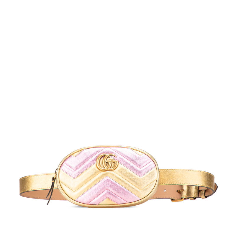グッチ GGマーモント ウエストバッグ ボディバッグ 476434 ゴールド ピンク レザー レディース GUCCI 【中古】