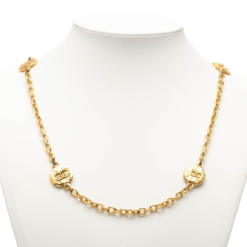 シャネル ココマーク ロゴ メダルモチーフ ロング ネックレス ゴールド メッキ レディース CHANEL 【中古】
