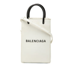 バレンシアガ ショッピング フォンホルダー ハンドバッグ ショルダーバッグ 593826 ホワイト ブラック レザー レディース BALENCIAGA 【中古】