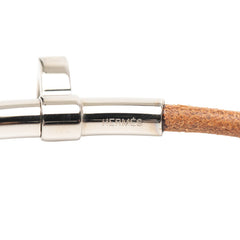 エルメス キテ チョーカー シルバー ブラウン メタル レザー レディース HERMES 【中古】