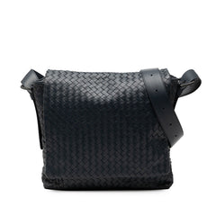 ボッテガヴェネタ イントレチャート 斜め掛け ショルダーバッグ ネイビー レザー レディース BOTTEGAVENETA 【中古】