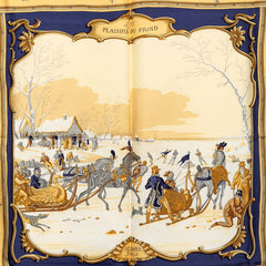 エルメス カレ90 PLAISIRS DU FROID 氷上の喜び スカーフ ネイビー ベージュ マルチカラー シルク レディース HERMES 【中古】