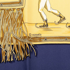 エルメス カレ90 PLAISIRS DU FROID 氷上の喜び スカーフ ネイビー ベージュ マルチカラー シルク レディース HERMES 【中古】