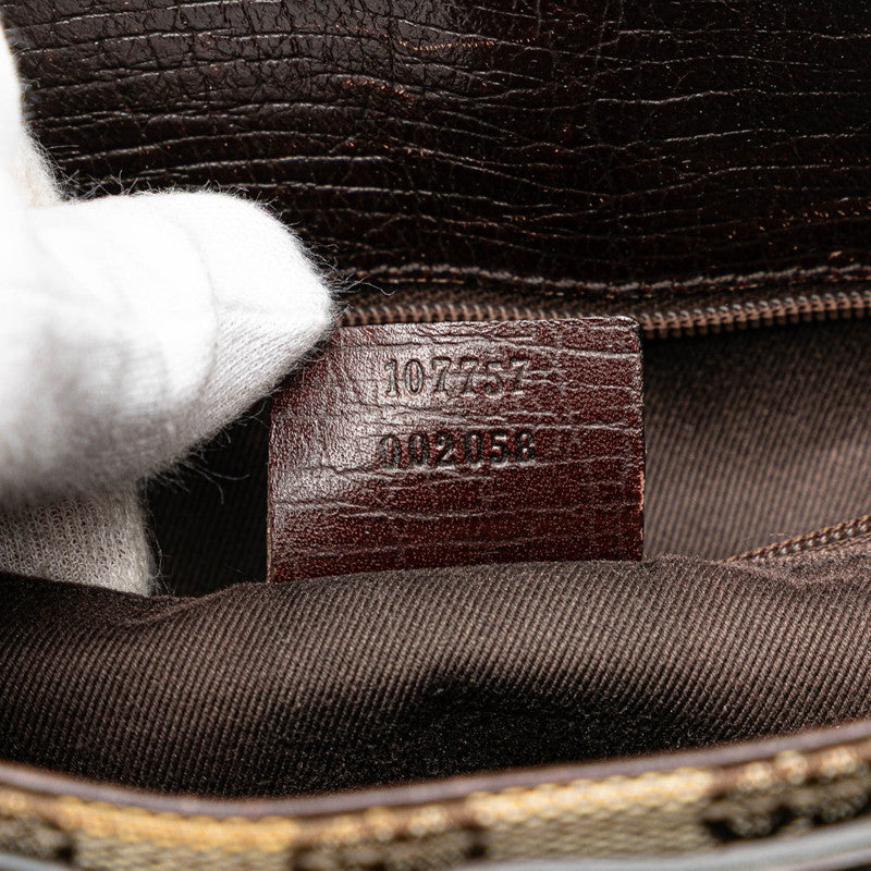 グッチ GGキャンバス トートバッグ ハンドバッグ 107757 ベージュ ブラウン キャンバス レザー レディース GUCCI 【中古】