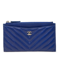 シャネル ココマーク シェブロン Vステッチ ポーチ ブルー ラムスキン レディース CHANEL 【中古】