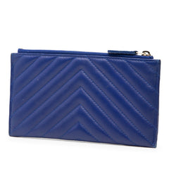 シャネル ココマーク シェブロン Vステッチ ポーチ ブルー ラムスキン レディース CHANEL 【中古】