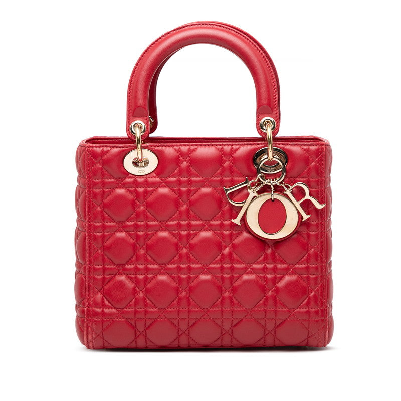 クリスチャンディオール カナージュ レディディオール ミディアム ハンドバッグ レッド レザー レディース Christian Dior 【中古】