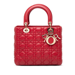 クリスチャンディオール カナージュ レディディオール ミディアム ハンドバッグ レッド レザー レディース Christian Dior 【中古】