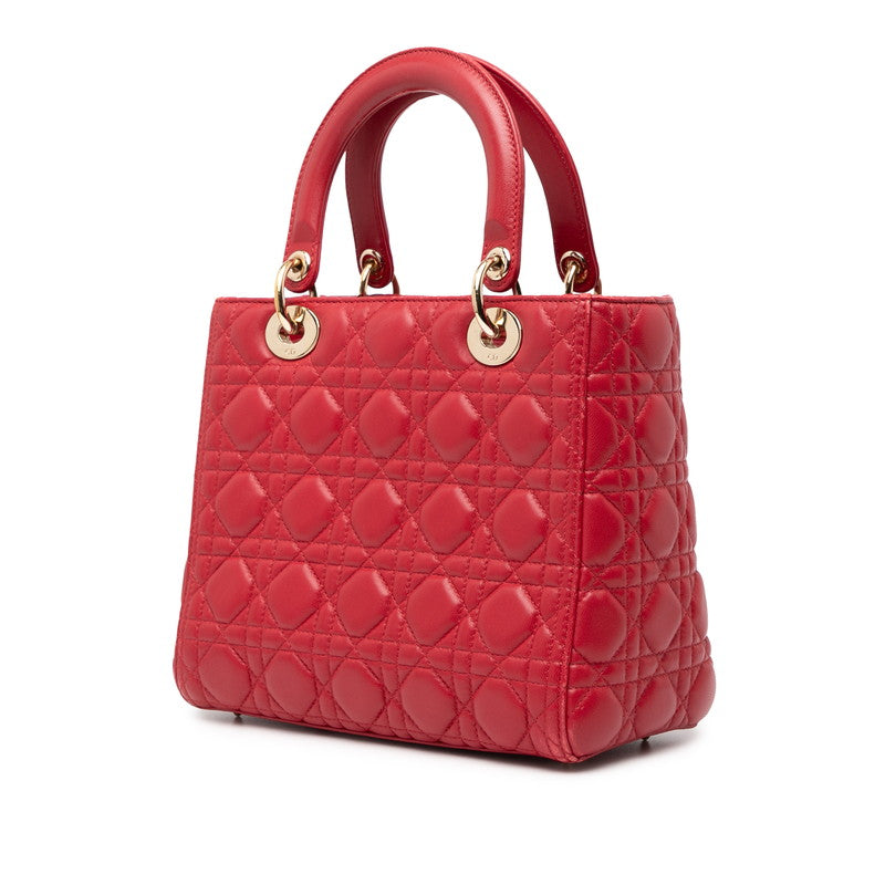 クリスチャンディオール カナージュ レディディオール ミディアム ハンドバッグ レッド レザー レディース Christian Dior 【中古】