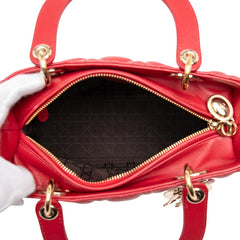 クリスチャンディオール カナージュ レディディオール ミディアム ハンドバッグ レッド レザー レディース Christian Dior 【中古】