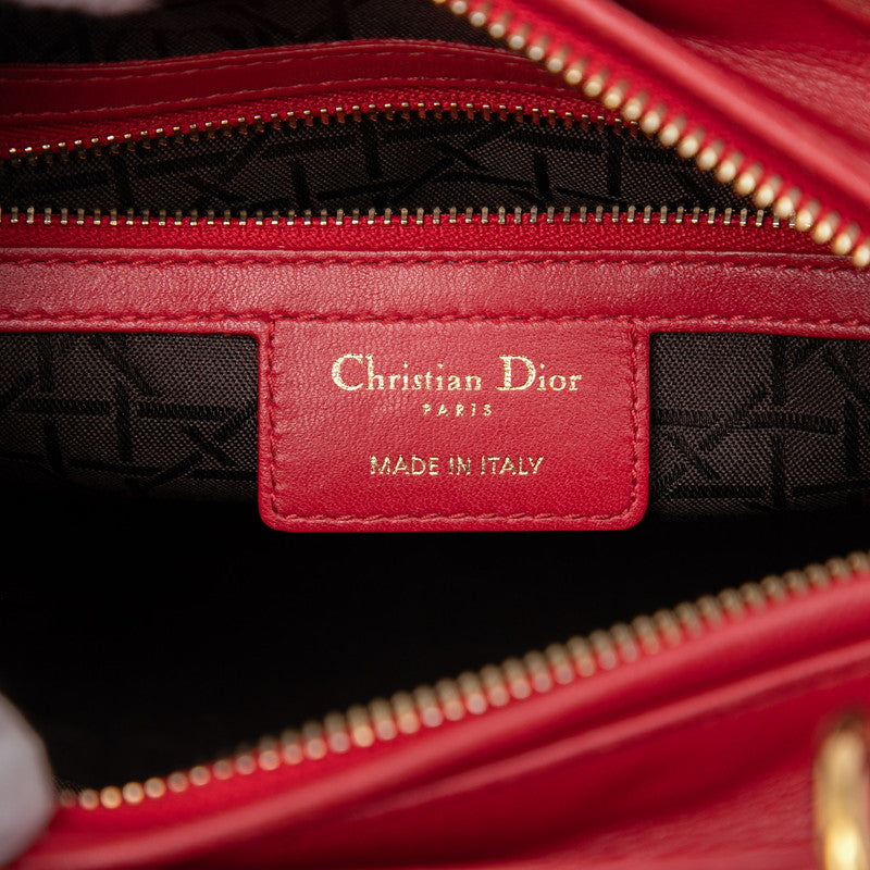 クリスチャンディオール カナージュ レディディオール ミディアム ハンドバッグ レッド レザー レディース Christian Dior 【中古】