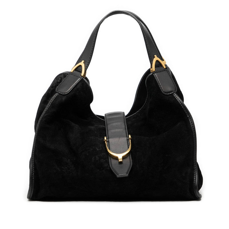 グッチ ソフト スティラップ ハンドバッグ 296856 ブラック スウェード レザー レディース GUCCI 【中古】