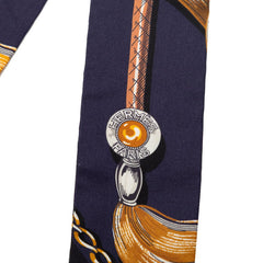 エルメス ツイリー CAVALCADES 騎馬行進 スカーフ ネイビー ブラウン シルク レディース HERMES 【中古】