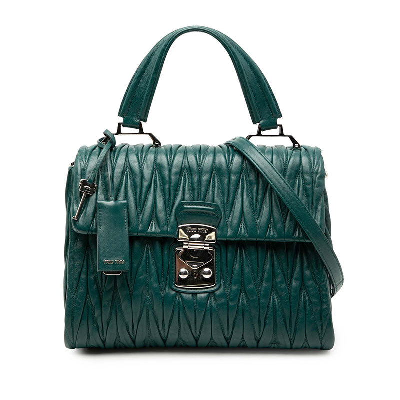 ミュウミュウ マテラッセ ハンドバッグ ショルダーバッグ 2WAY グリーン系 レザー レディース MIUMIU 【中古】