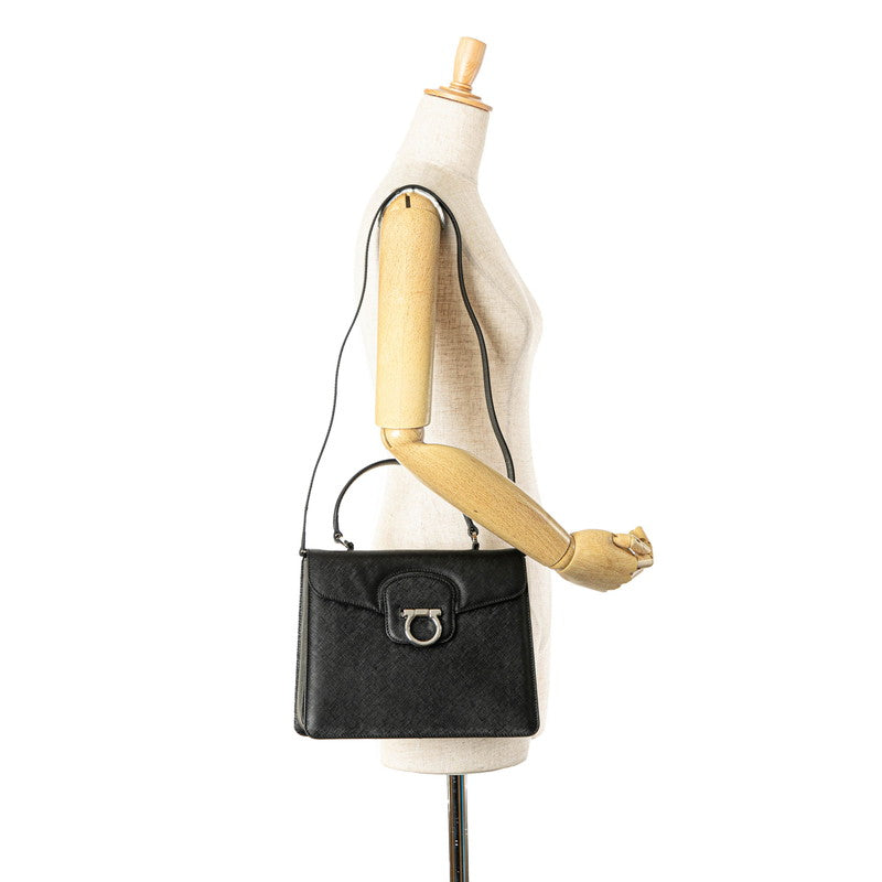 サルヴァトーレフェラガモ ガンチーニ ハンドバッグ ショルダーバッグ 2WAY ブラック シルバー レザー レディース Salvatore Ferragamo 【中古】