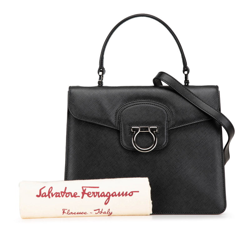 サルヴァトーレフェラガモ ガンチーニ ハンドバッグ ショルダーバッグ 2WAY ブラック シルバー レザー レディース Salvatore Ferragamo 【中古】