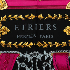エルメス カレ90 エトリエ ETRIERS 鐙 スカーフ ブラック シルク レディース HERMES 【中古】